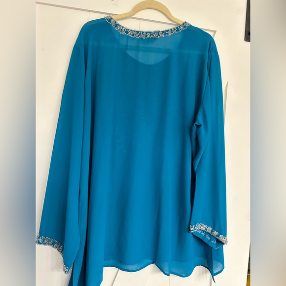 Beautiful sparkly teal blue sheer blouse - Picture 4 of 9